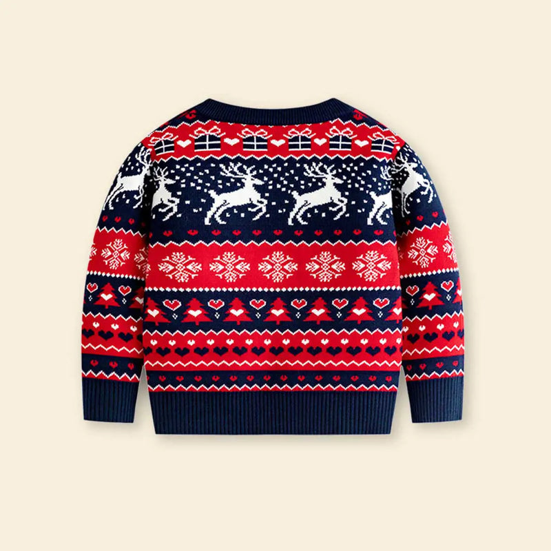 Boys Navy Blue Sweater With Self-Design Christmas Themed Patterns Sweaters & Cardigans