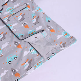 Girls Grey Hot Air Balloon Print Short Sleeve Shirt With Elasticated Pants Sets Sets