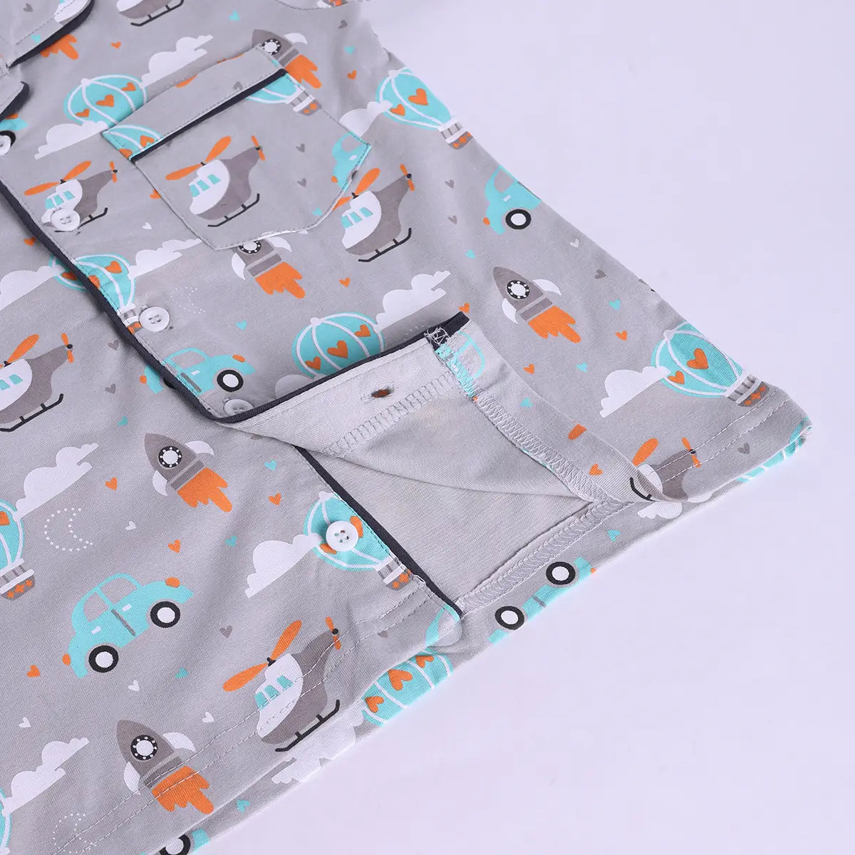 Girls Grey Hot Air Balloon Print Short Sleeve Shirt With Elasticated Pants Sets Sets
