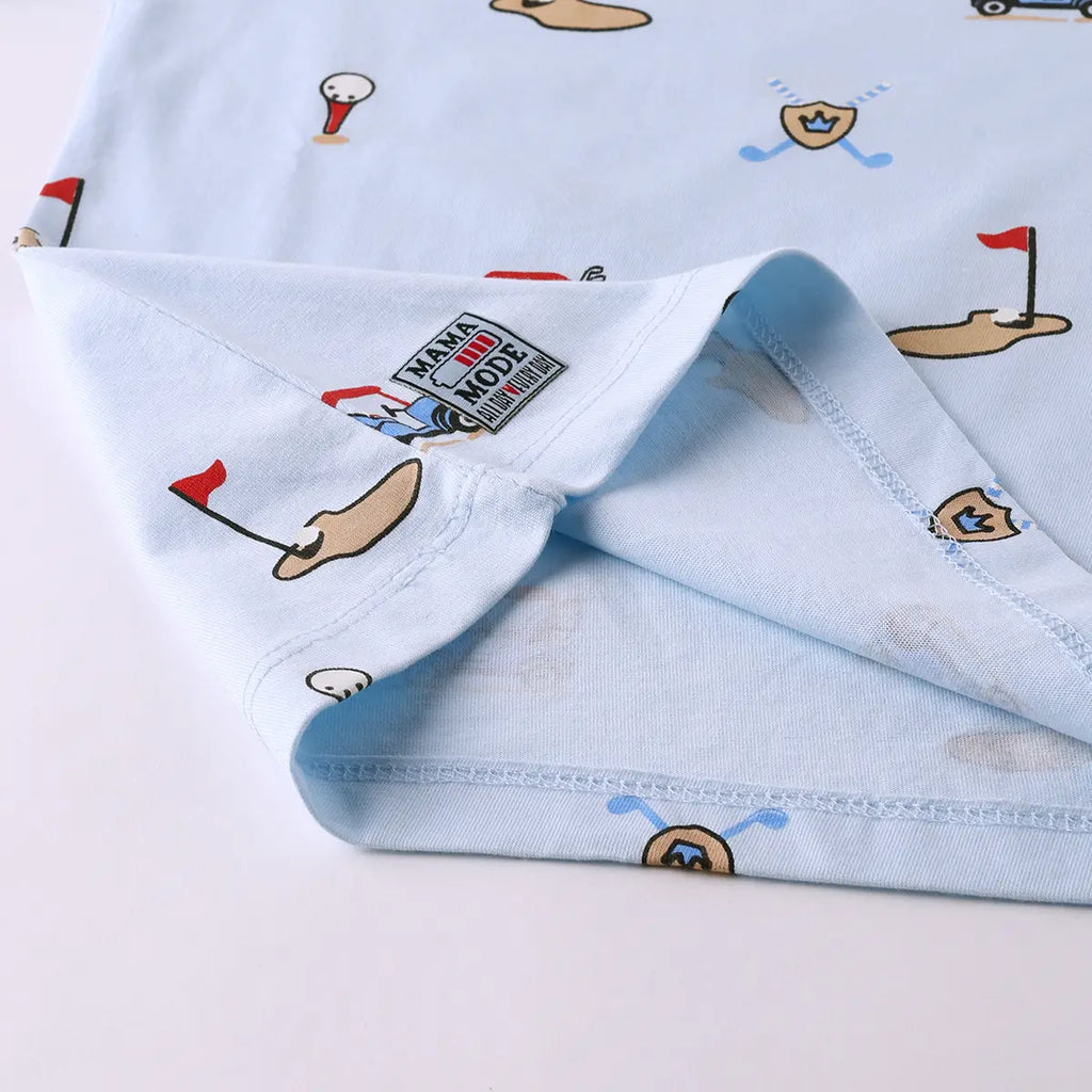 Boys Sky Blue Golf Print Short Sleeve T-Shirt With Checked Shorts Sets Sets