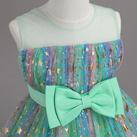 Girls Light Green Star Foil Print Sleeveless Fit & Flare Party Wear Dress Party Dresses