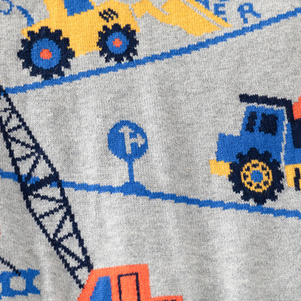 Boys Grey Regular Sweater With Self-Design Crane Patterns Sweaters & Cardigans