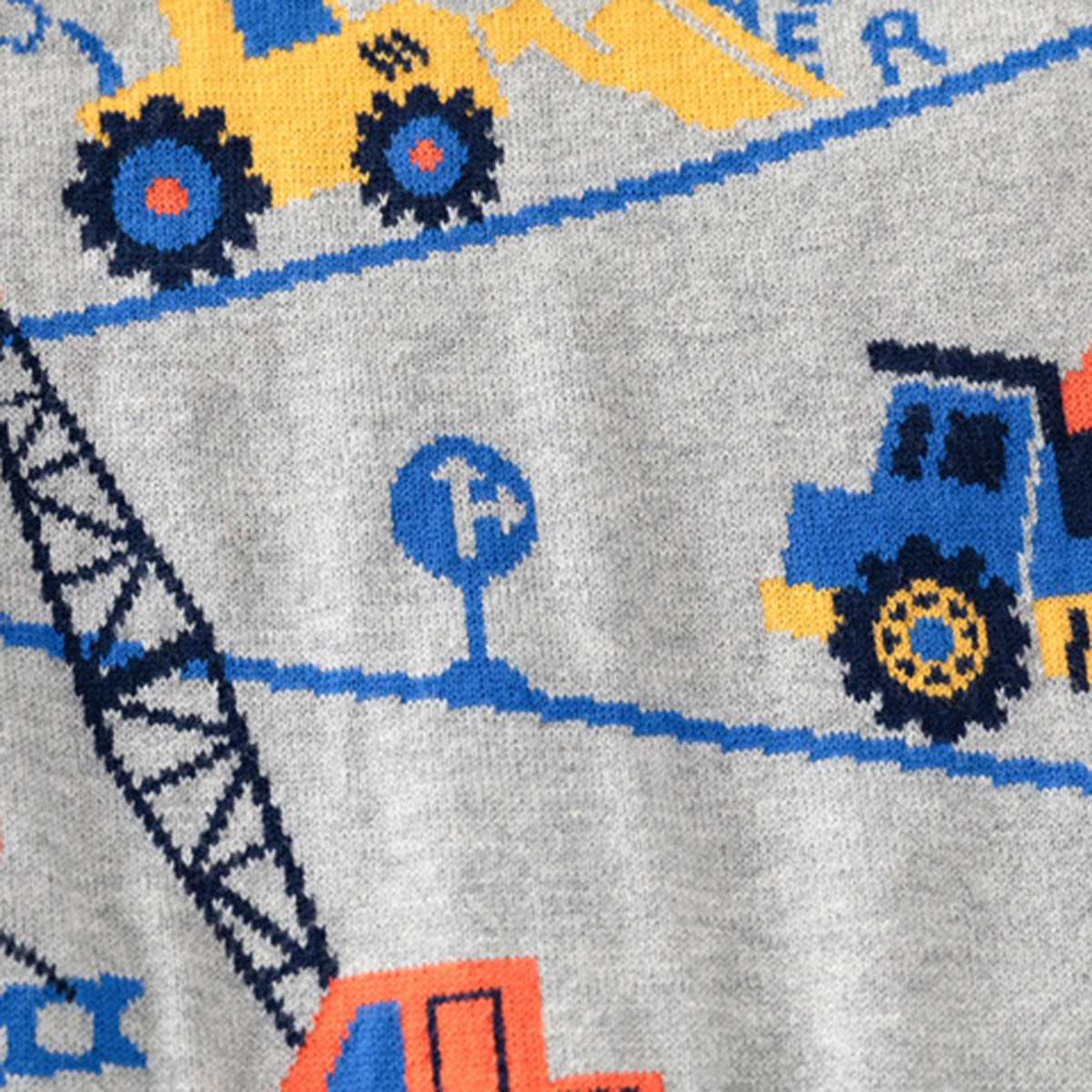 Boys Grey Regular Sweater With Self-Design Crane Patterns Sweaters & Cardigans