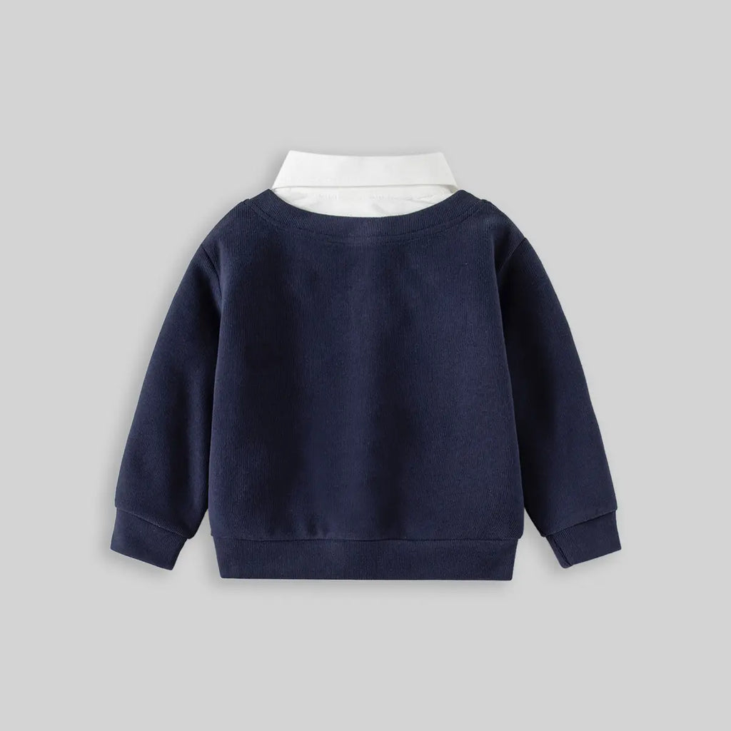 Boys Navy Blue Long Sleeves Sweater With Shirt Collar Sweaters & Cardigans