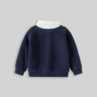 Boys Navy Blue Long Sleeves Sweater With Shirt Collar Sweaters & Cardigans