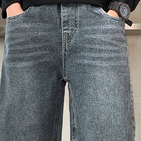 Boys Blue Relaxed Fit Wide Leg Denim Jeans with Elasticated Waist Pants