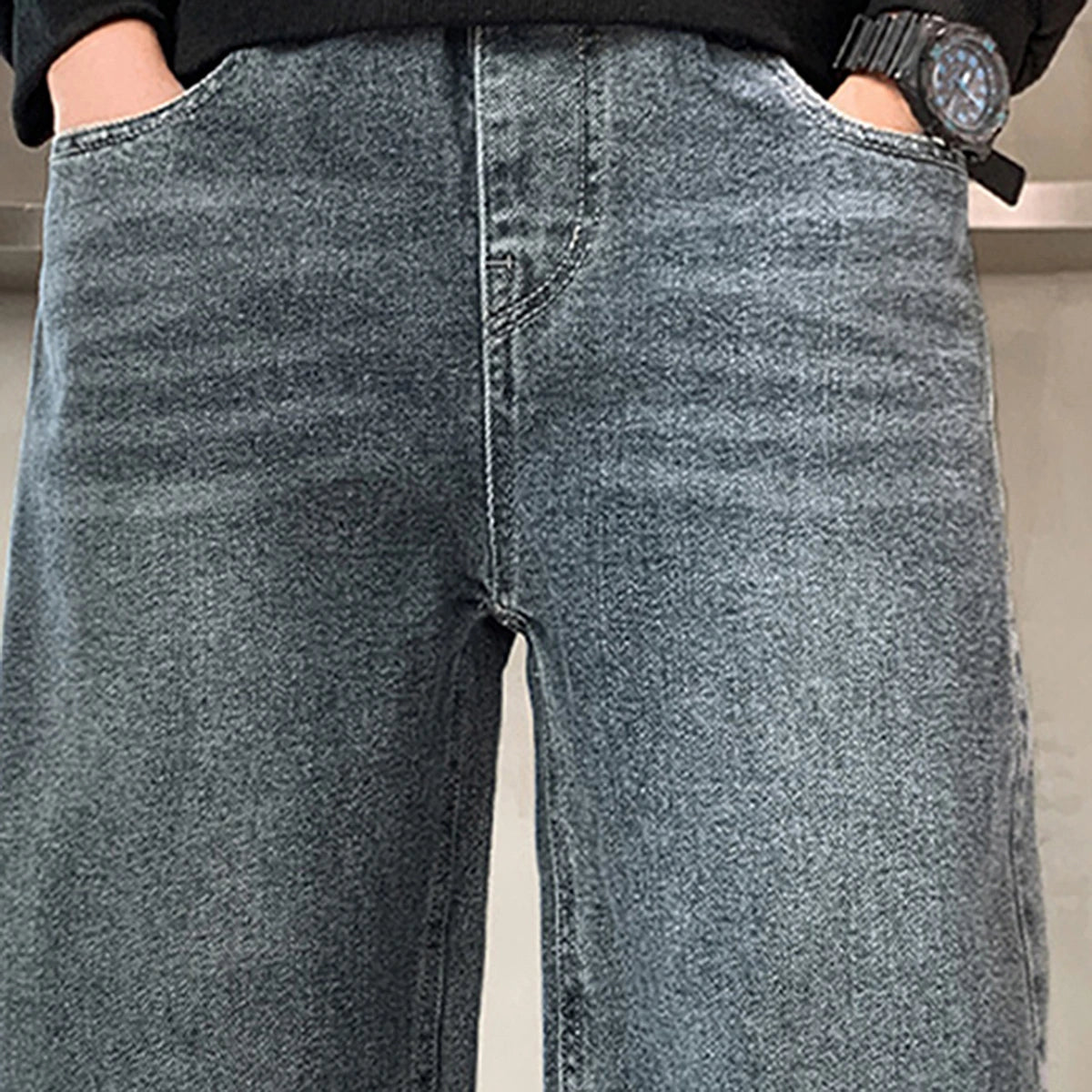 Boys Blue Relaxed Fit Wide Leg Denim Jeans with Elasticated Waist Pants