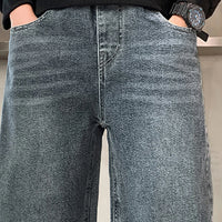 Boys Blue Relaxed Fit Wide Leg Denim Jeans with Elasticated Waist Pants