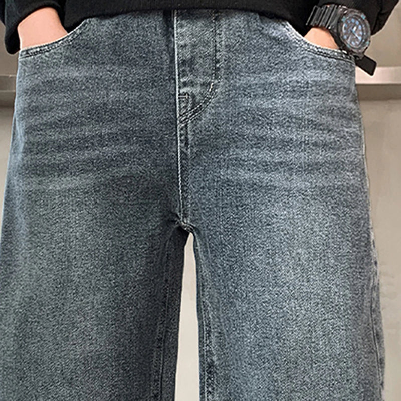 Boys Blue Relaxed Fit Wide Leg Denim Jeans with Elasticated Waist Pants