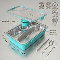Kids Green 4-Compartment Airtight Stainless Steel Lunch Box Trending Accessories