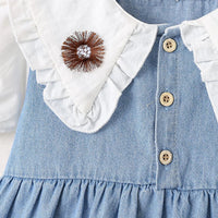 Girls Light Blue Light Wash Peter Pan Collar Fit & Flare Denim Dress Casual Dresses