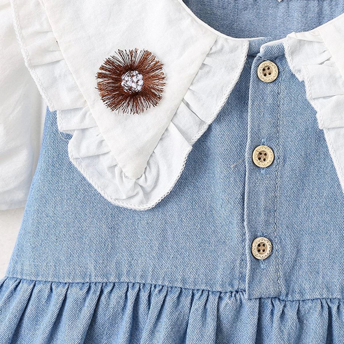 Girls Light Blue Light Wash Peter Pan Collar Fit & Flare Denim Dress Casual Dresses