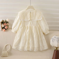 Girls Cream Floral Peter Pan Collar Fit & Flare Dress Casual Dresses