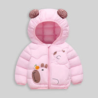 Girls Pink Graphics Printed Quilted Hooded Zip-up Jacket Coats & Jackets