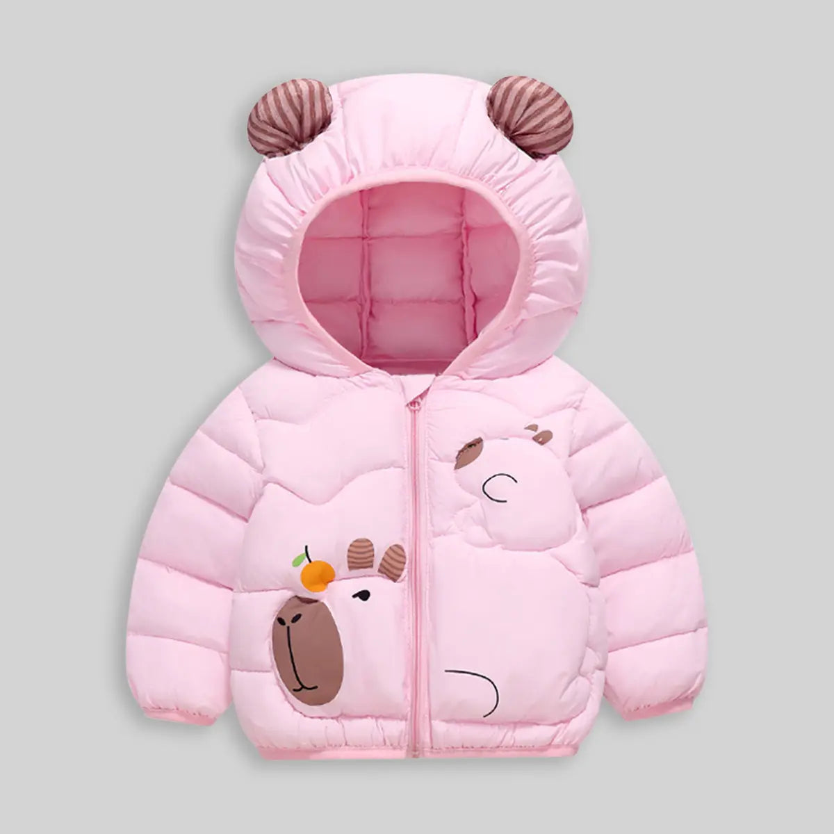 Girls Pink Graphics Printed Quilted Hooded Zip-up Jacket Coats & Jackets