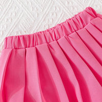Girls Fuchsia Embellished Ruffled Blazer Vest With Pleated Skirt & Camisole Top Sets Sets