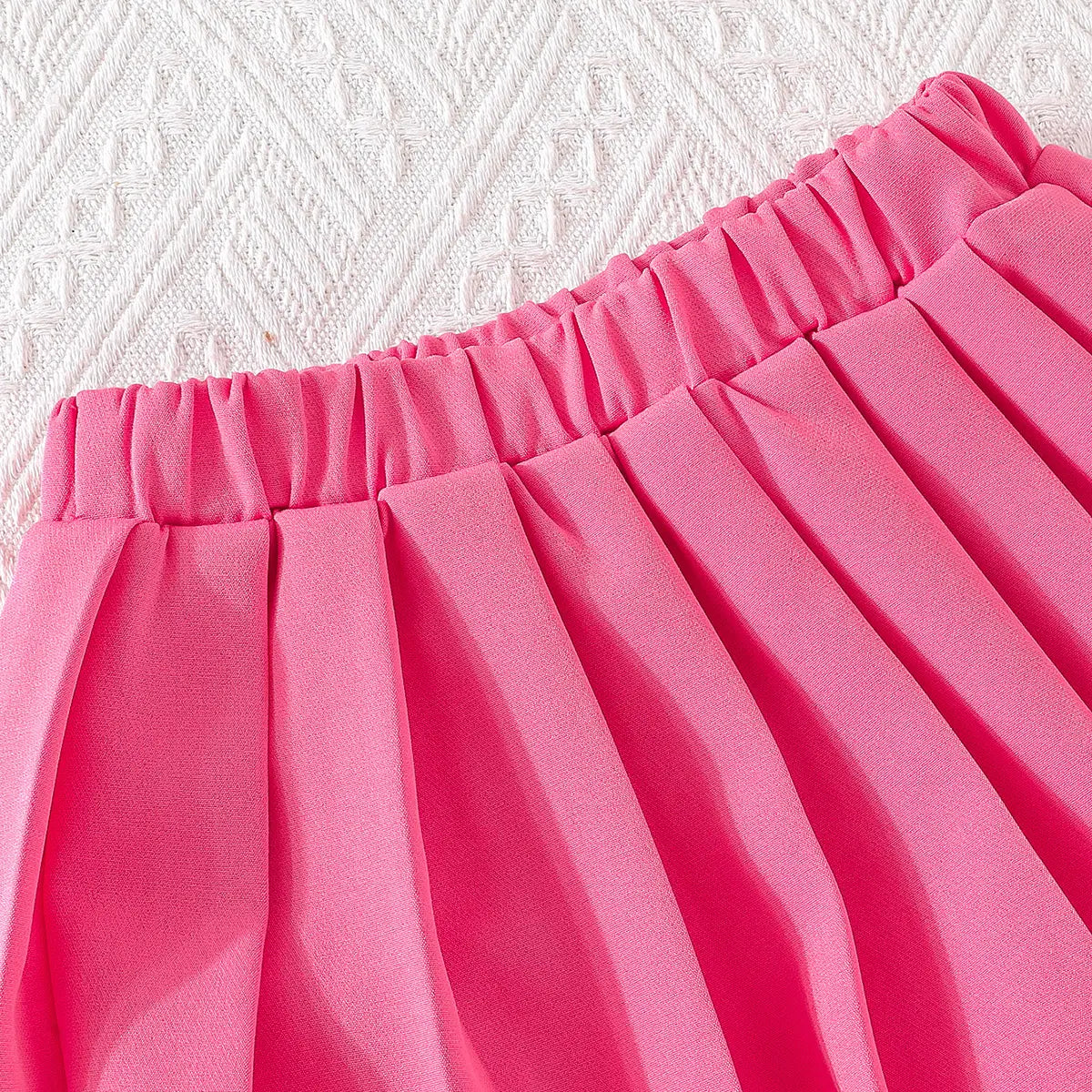 Girls Fuchsia Embellished Ruffled Blazer Vest With Pleated Skirt & Camisole Top Sets Sets