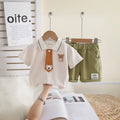Boys Light Green Bear Applique Polo T-Shirt With Elasticated Shorts Sets 2 pc. Sets Light Green 1-2 Y