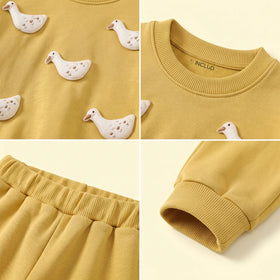 Girls Yellow Duck Applique Sweatshirt & Joggers Sets Sets