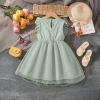 Girls Sage Green Butterfly Applique Flutter Sleeve Fit & Flare Party Dress Party Dresses