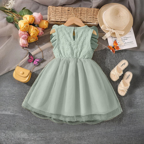 Girls Sage Green Butterfly Applique Flutter Sleeve Fit & Flare Party Dress Party Dresses