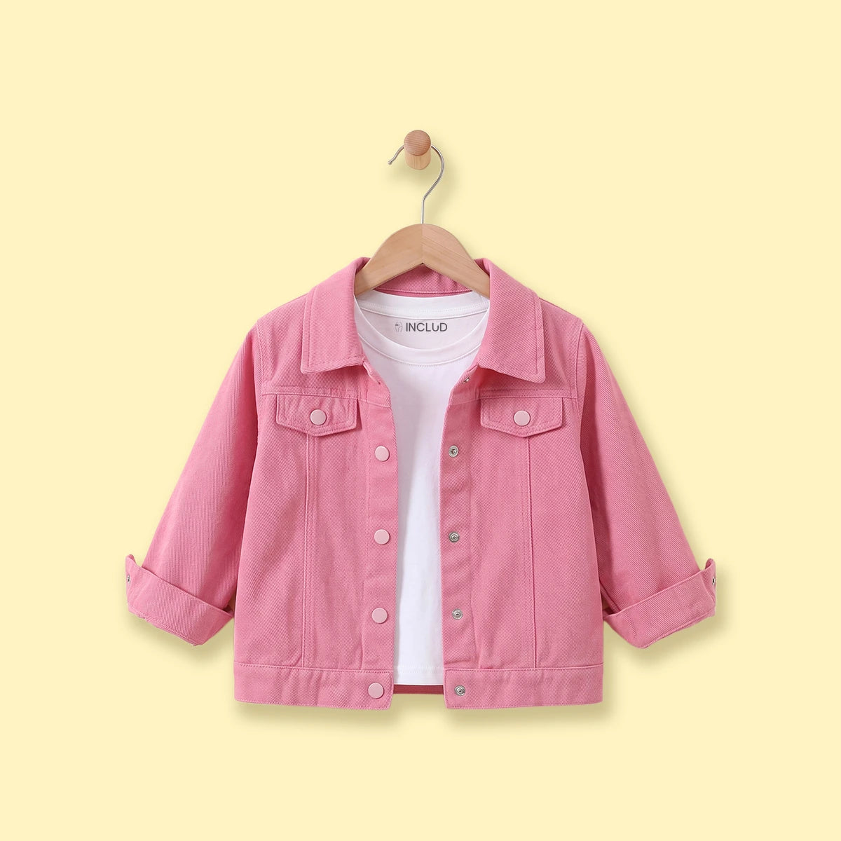 Girls Pink Long Sleeve Typography Denim Jacket Coats & Jackets Pink 1-2 Y