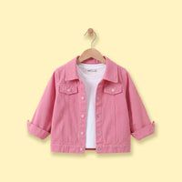 Girls Pink Long Sleeve Typography Denim Jacket Coats & Jackets Pink 1-2 Y