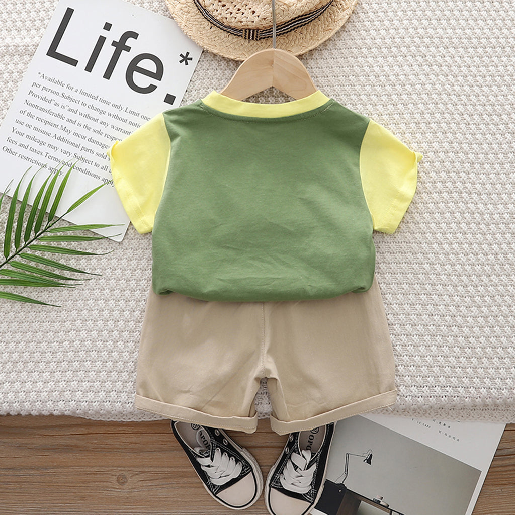 Boys Green Penguin Printed T-shirt with Shorts Set 2 pc. Sets