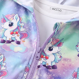 Girls Multicolour Unicorn Print Long Sleeve Hooded Jacket Coats & Jackets