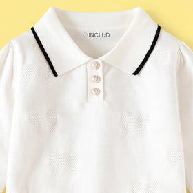 Girls Off White Long Sleeve Bow Embellished Polo Sweater Sweaters & Cardigans