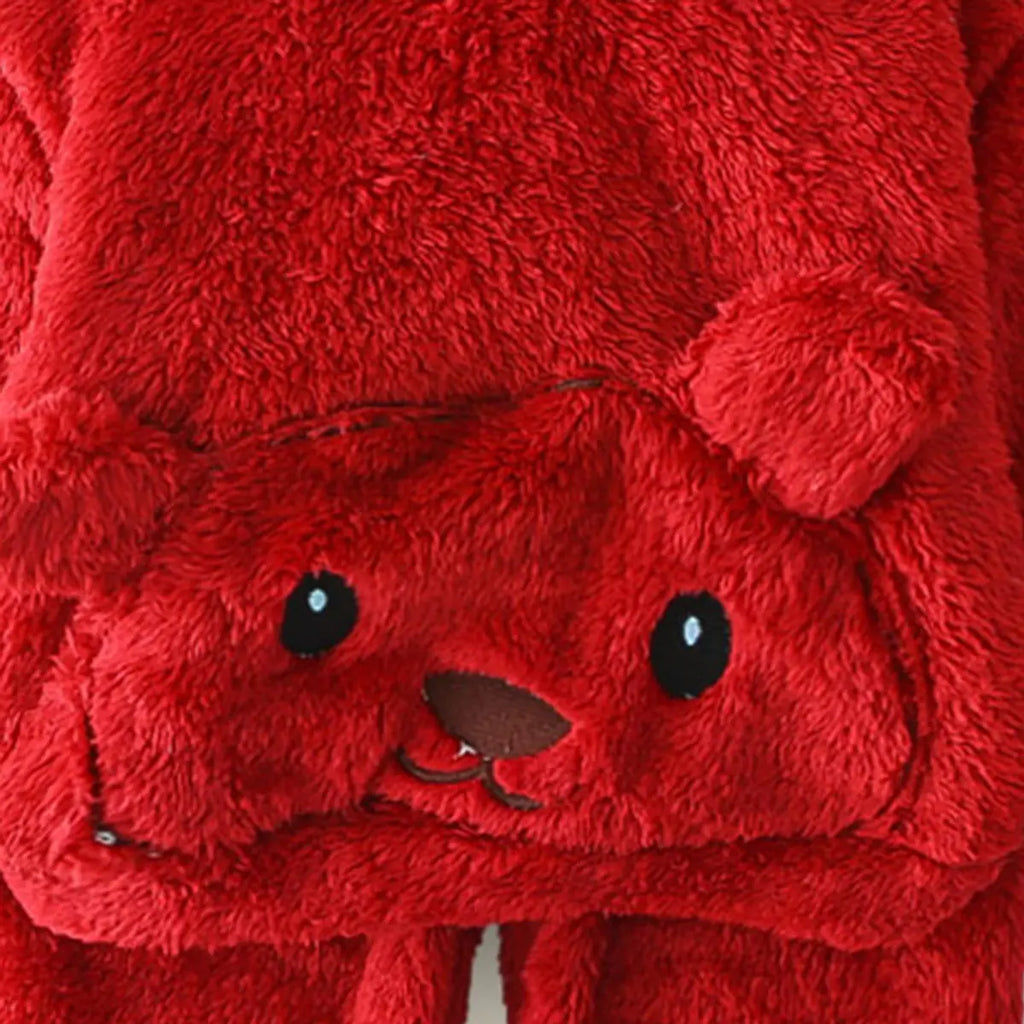 Boys Red Fleece Bear Themed Hoodie With Jogger Sets Sets