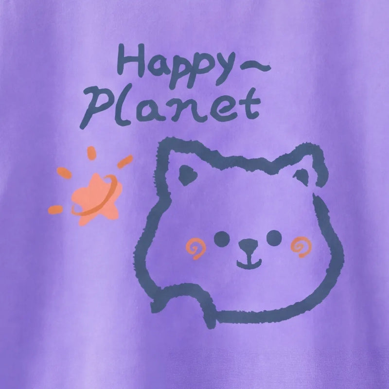 Girls Purple Happy Planet Typography Print Short Sleeve T-Shirt Tshirts