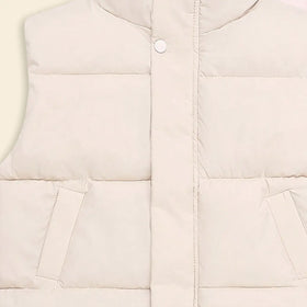 Boys White Quilted Puffer Vest With Stand-up Collar Coats & Jackets