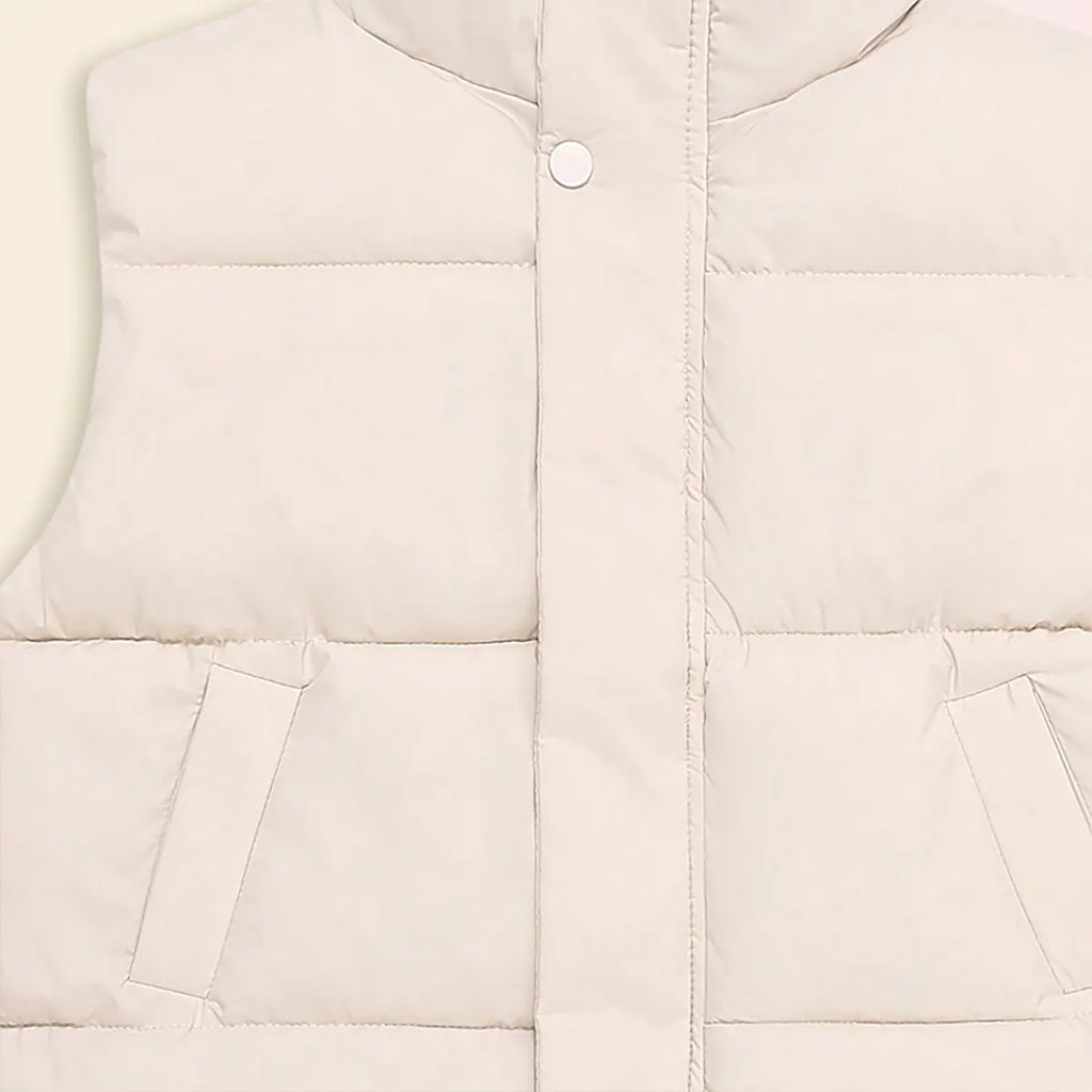 Boys White Quilted Puffer Vest With Stand-up Collar Coats & Jackets