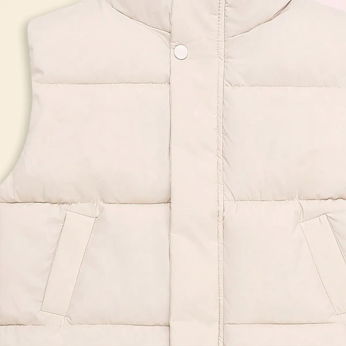 Boys White Quilted Puffer Vest With Stand-up Collar Coats & Jackets