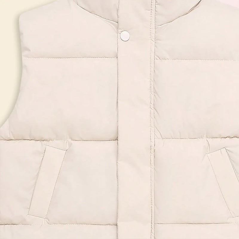 Boys White Quilted Puffer Vest With Stand-up Collar Coats & Jackets