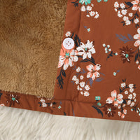 Girls Brown Floral Printed Hooded Front Open Winter Jacket Coats & Jackets