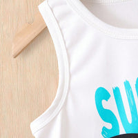 Boys White Vest With Tropical Printed Hat And Shorts Set Sets