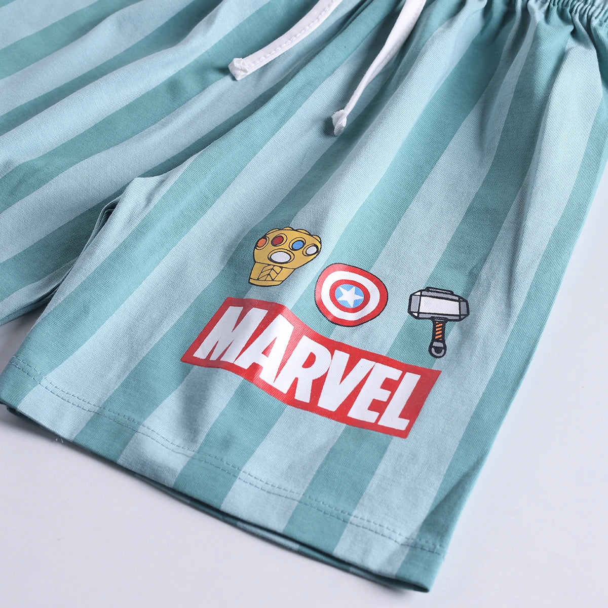 Boys Sea Green Avengers Characters T-Shirt With Elasticated Shorts Sets 2 pc. Sets