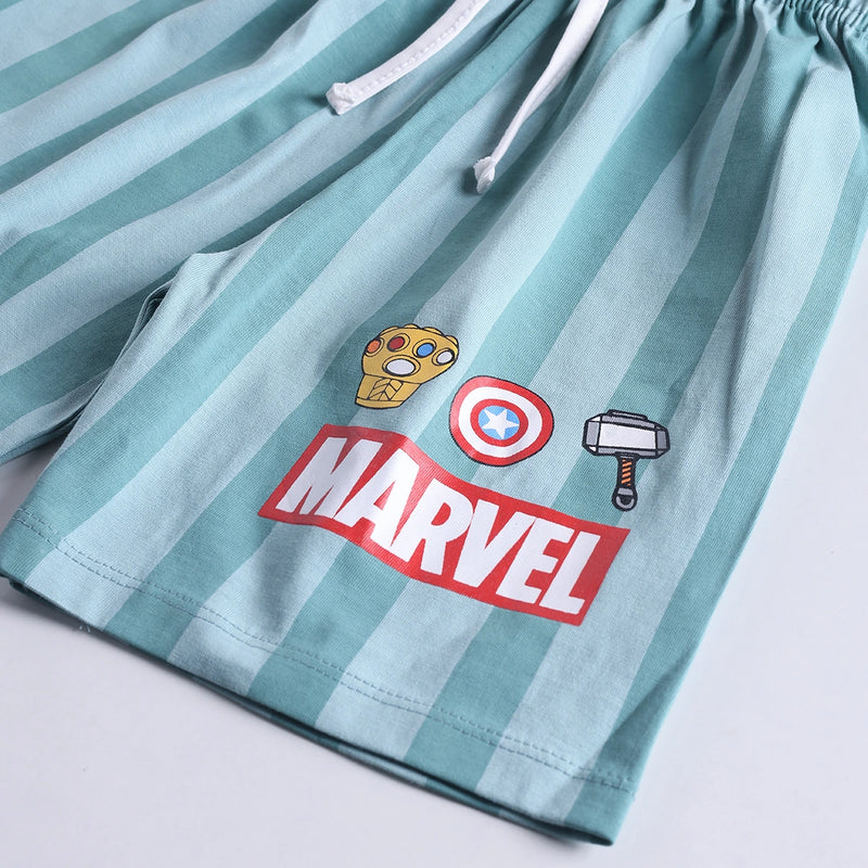Boys Sea Green Avengers Characters T-Shirt With Elasticated Shorts Sets 2 pc. Sets