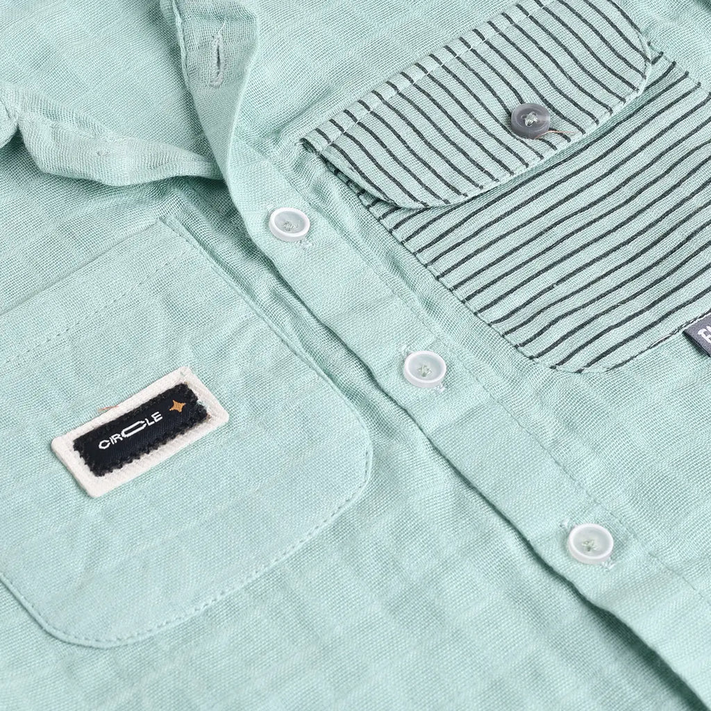 Boys Green Checked Short Sleeves Shirt With Shorts Sets Sets