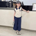 Girls Sleeveless Polo Top With Navy Blue Pants Sets 2 pc. Sets Navy Blue 1-2 Y