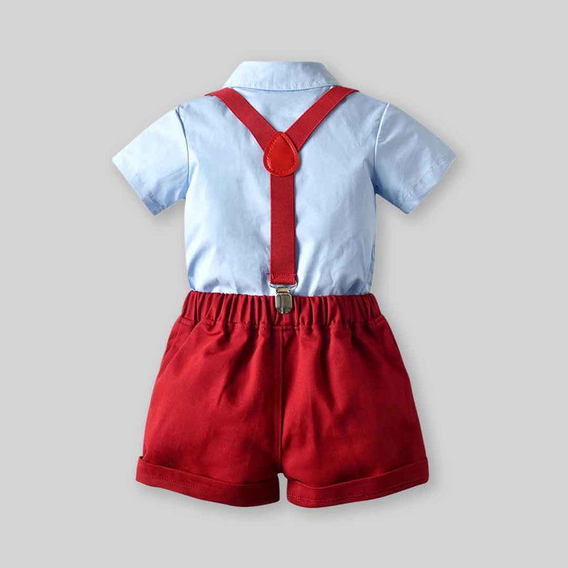 Boys Short Sleeve Shirt With Suspender Shorts Set Sets   