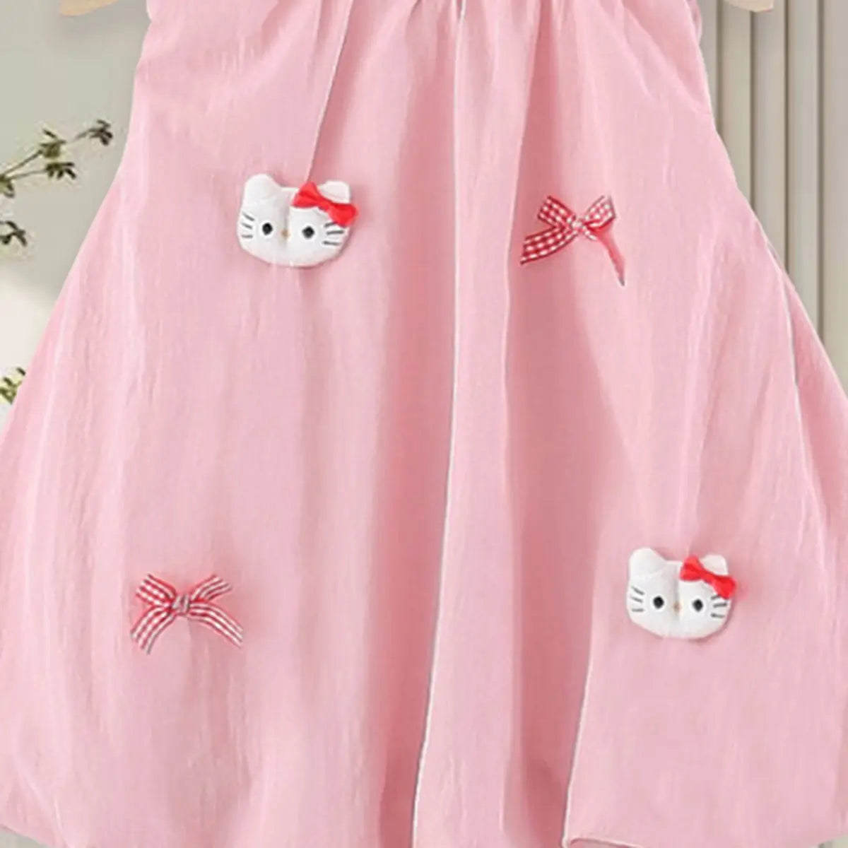 Girls Pink Kitty Applique Balloon Dress Casual Dresses
