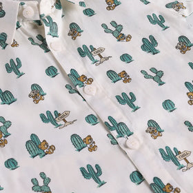 Boys Blue Cactus Printed Shirt With T-Shirt And Shorts Sets 3 pc. Sets