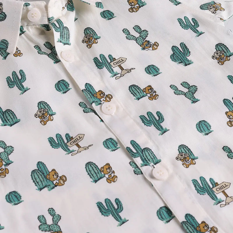 Boys Blue Cactus Printed Shirt With T-Shirt And Shorts Sets 3 pc. Sets