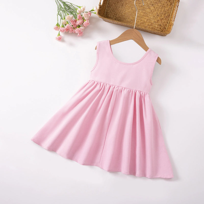 Girls Pink Sleeveless Fit & Flare Dress With Bow Detail Casual Dresses