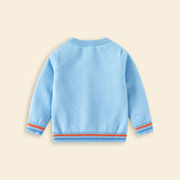Boys Sky Blue Self-Design Crane Pattern Knitted Sweater Sweaters & Cardigans