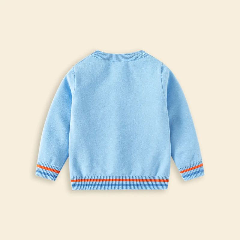 Boys Sky Blue Self-Design Crane Pattern Knitted Sweater Sweaters & Cardigans