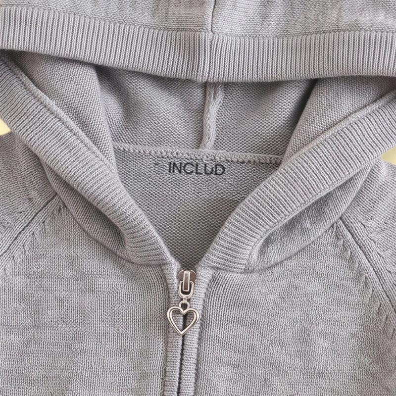 Girls Grey Hooded Zip-up Sweater & Pants Co-ord Sets Sets